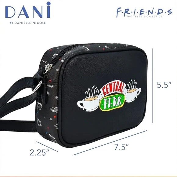 Danielle Nicole Friends Central Perk Logo Crossbody Black Bag Zip Top Closure - Picture 3 of 16